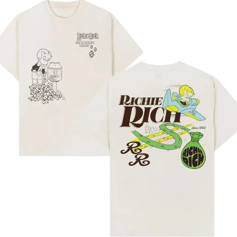 Retro Richie Rich Flying Plane Money Bag Tee, Vintage Comic Rich Boy Shirt, Mens Womenswear Top, Funny Wealth Streetwear, richie rich shirts, Full Colors, For Men, For Women