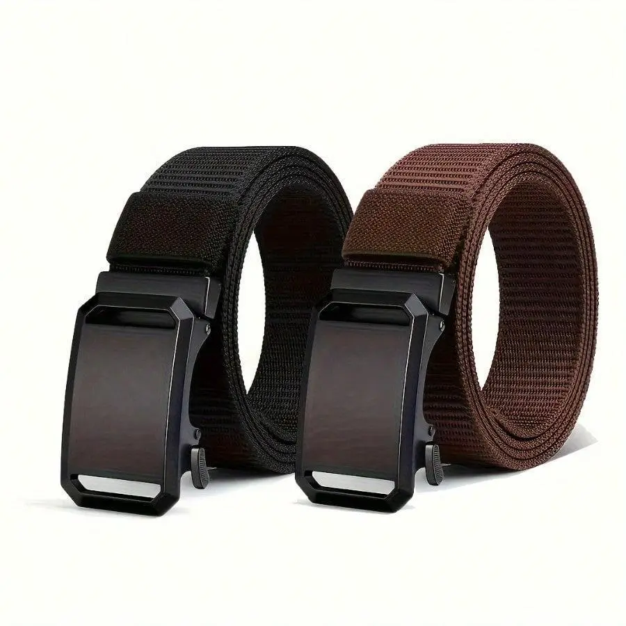 Men's Nylon Web Belts (2-Pack) - Automatic Alloy Button Buckle, Street Style Trendy Versatile Fashion Belt, Durable for Casual Business Daily Matching, Multi-Color Optional, Street Style Belt, Trendy Belt