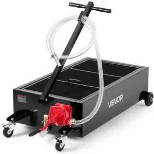 VEVOR Low Profile Oil Drain Pan, Summervibes,Summervibes, 25 Gallon Capacity, Rolling Oil Drain Pan with Manual Pump, 7.2 ft Hose & T Folding Handle, Leak-proof & Corrosion-resistant, Fit for Cars, SUVs, Trucks, ATVs, Black