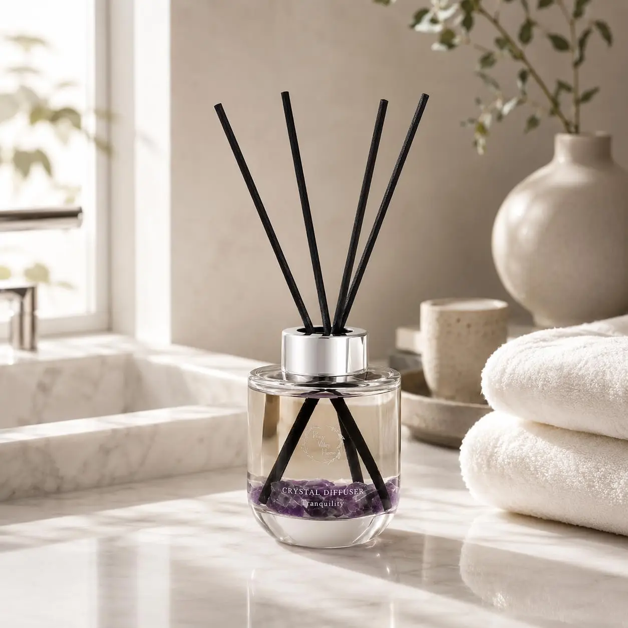 Pretty Valley Home- 100ml/3.52 fl oz Reed Diffuser Set - Gift Box with Glass Bottle, Scented Fragrance Oil, Reed Sticks for Home Office Living Room Decor (Tranquility)