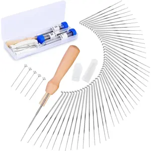57PCS Needle Felting Kits Including Needles and Supplies 45 Wool Felting Needles 3 Wooden Handle for Making Felt Animals Doll Handicraft 36/38/40 Gauge