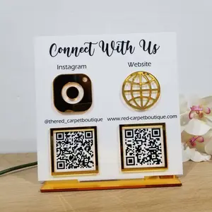 Social Sign for Business | Instagram | Tiktok | Venmo | Scannable Social Media QR Code Acrylic Sign | Website QR Code | Restaurants Bar Sign