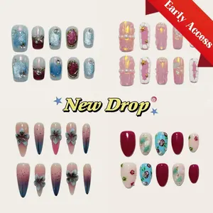 Moonovate - NEW DROP Weekly Collection 10pcs Handmade Press On Nails Almond Nails Square Nails Spring Summer Nails Reusable 3D Gel Acrylic Fake Nails