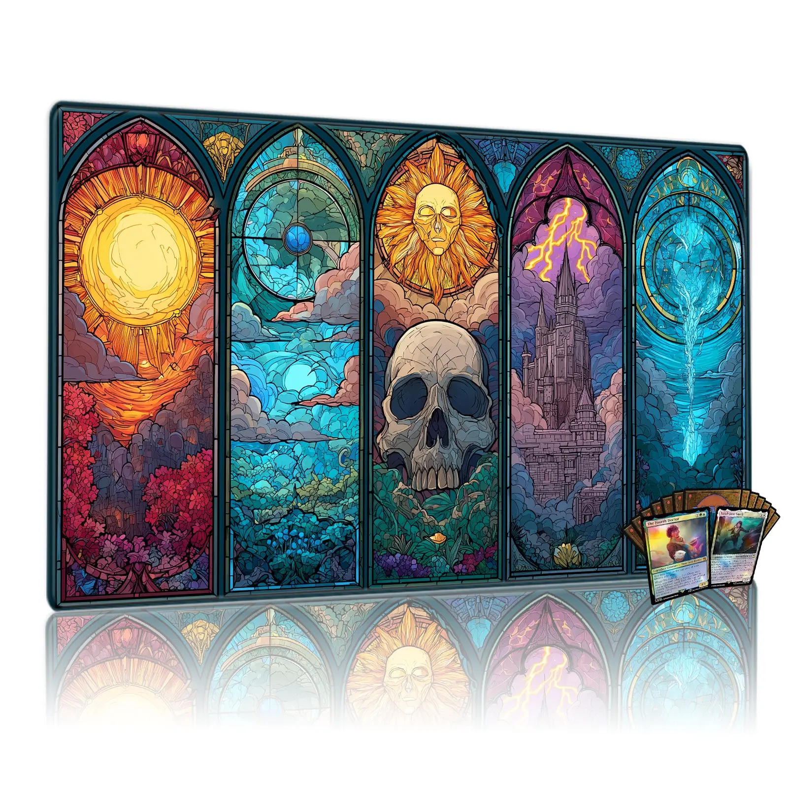 Stained Glass Elements Playmat for Mtg, 24x14 Inch Tcg & Board Game Mat, Artistic Design Mousepad Desk Accessory, Gaming Mouse Pad, Made for Gaming
