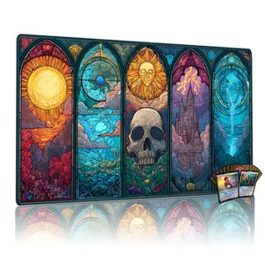 Stained Glass Elements Playmat for Mtg, 24x14 Inch Tcg & Board Game Mat, Artistic Design Mousepad Desk Accessory, Gaming Mouse Pad