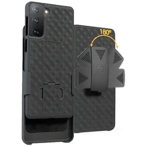 Case with Clip for Galaxy S21 Plus, Nakedcellphone [Black Tread] Kickstand Cover with [Rotating/Ratchet] Belt Hip Holster Combo for Samsung Galaxy S21+ Phone