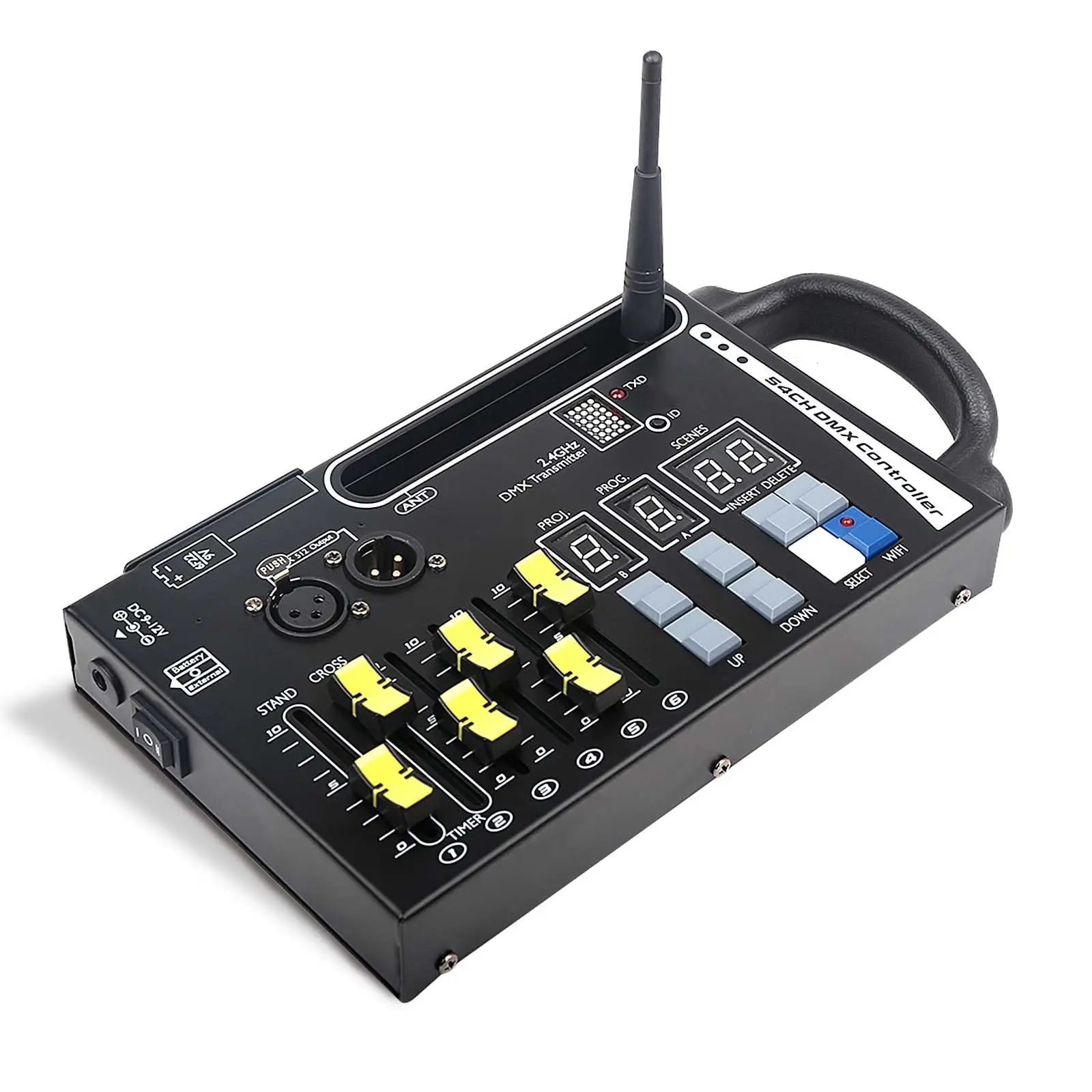 METYONLASER 54-Channel DMX512 Lighting Console, Compact 2-lb Portable DJ Light Controller with 3-Pin XLR, 9V Battery Power, 2.4G Wireless DMX Receiver Compatibility, Onsite Full Control, 2 Pounds