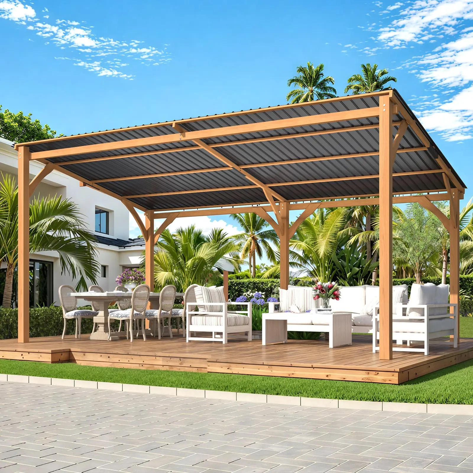 AECOJOY Outdoor Wood Gazebo for Patio Wall Mounted/Freestanding, Outdoor Lean to Hardtop Cedar Pergolas and Gazebos Clearance,  Wooden Gazebo Heavy Duty Awnings for Patio, Decks, Backyard
