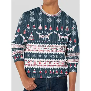 Festive Christmas Reindeer and Snowflake Sweater - Cozy, Warm Crew Neck Knit Pullover for Autumn and Winter, Perfect for Holiday Outings