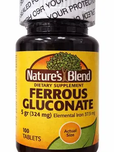 Nature’s Blend Ferrous Gluconate 324mg Dietary Supplement – 100 Tablets