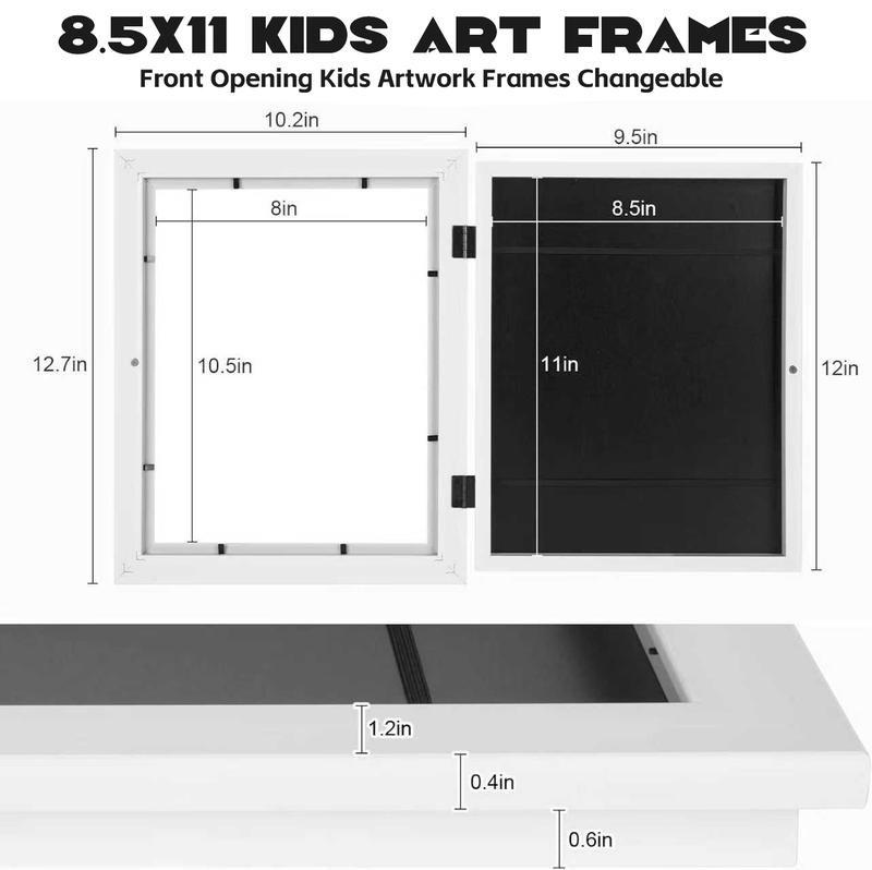 [2-Pack] Kids Art Frames, 8.5x11 Front Opening Kids Artwork Frames Changeable, White Art Frames for Kids Art for Wall & Desktop, Holds 50 Pcs, for 3D Picture, Crafts, Hanging Art, Portfolio