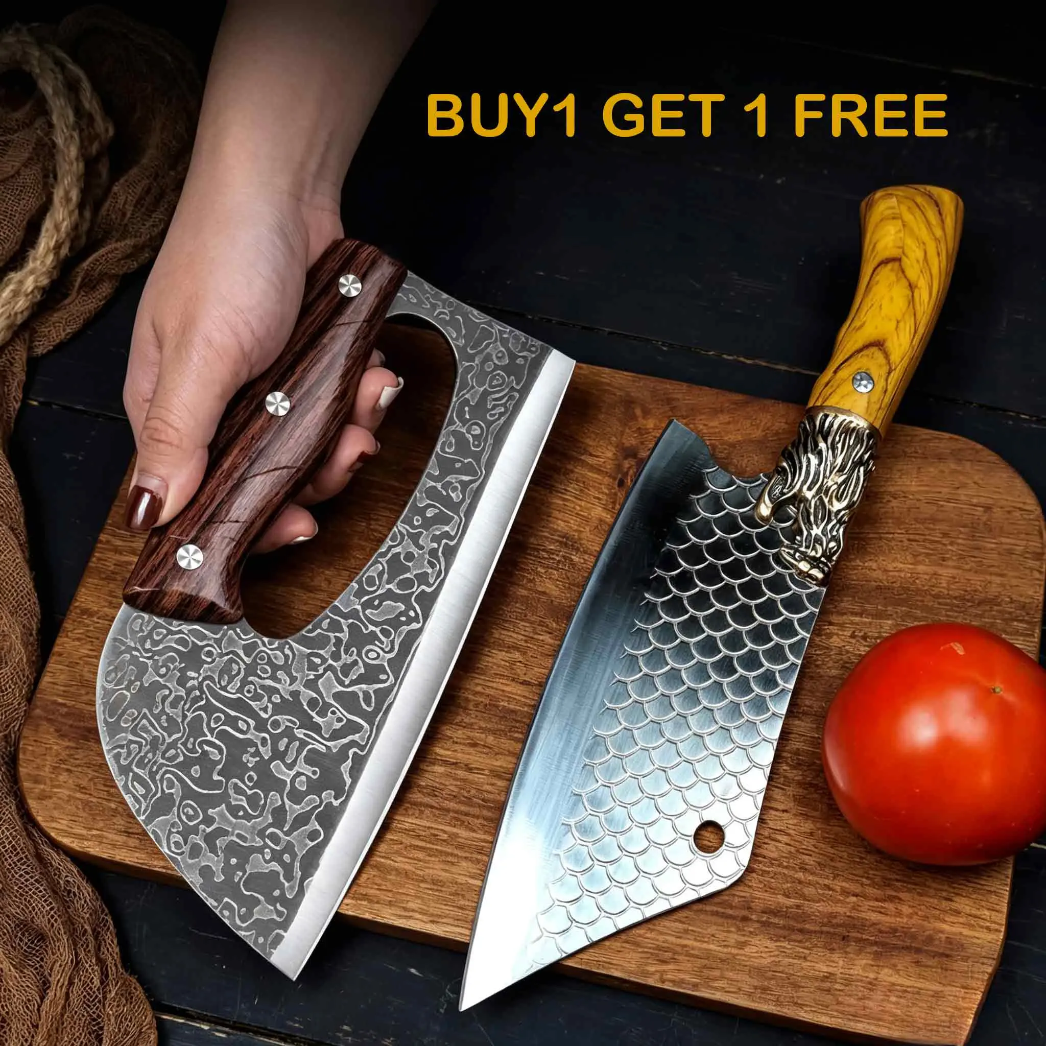 2pcs Dragon Head Cleaver for Meat & Vegetable, Sharp Kitchen Knife for Home Cooking