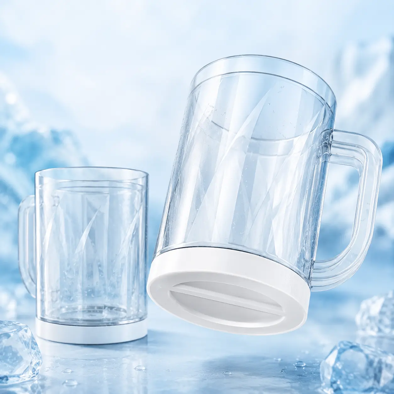 350ml Quick Chill Freezer Mug - Double-Wall Freezable Ice Cup with Removable Base, Comfort Handle, Food-Grade PET Material for Beer, Soda, Summer Drinks