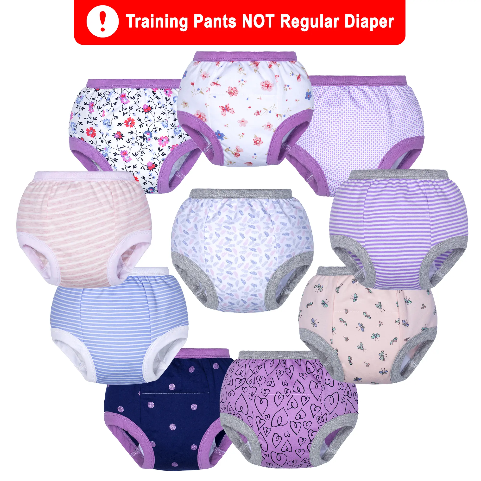 10-Pack Cotton Toddler Potty Training Pants - Soft & Comfortable Underwear for Boys, Toddler Bloomers, Cotton Toddler Underwear