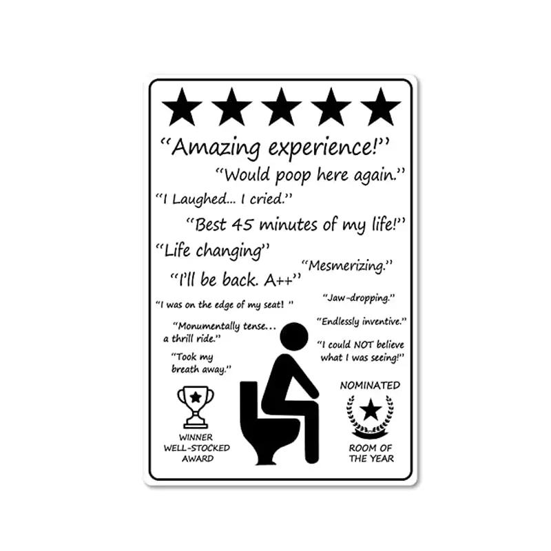 Would Poop Here Again - Funny Five Star Rating Bathroom Sign Decor - Indoor Outhouse Bathroom Door Wall Art 8"x12"