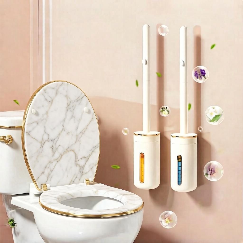 No-Touch Disposable Toilet Brush Set – Flushable Heads One-Click Release, Wall Mount Holder, Hygienic Bathroom Cleaning Tool, 24 Refills, #SpringCleaning