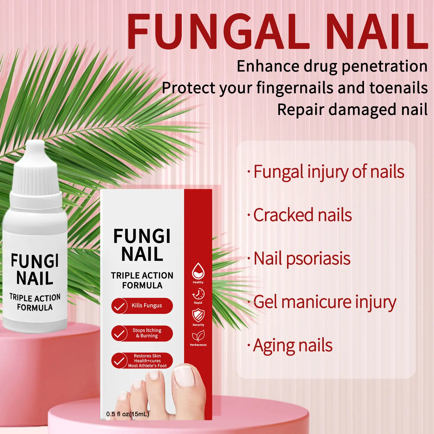 Nail Repair Serum with Tea Tree Oil & Vitamin E for Damaged Cuticles, Creates a Smooth Base for Nail Polish Finish - 1.0 fl oz, Glycerin, Damaged Nails, Adults, Nail Care Drops