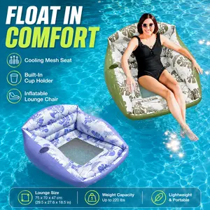 Adult Large Inflatable Water Sofa, Tropical Style Pool Float Chairs with Cup Holder, Outdoor Pool Toy, 3-in-1 Inflatable Lounge, Pool Float Lounger