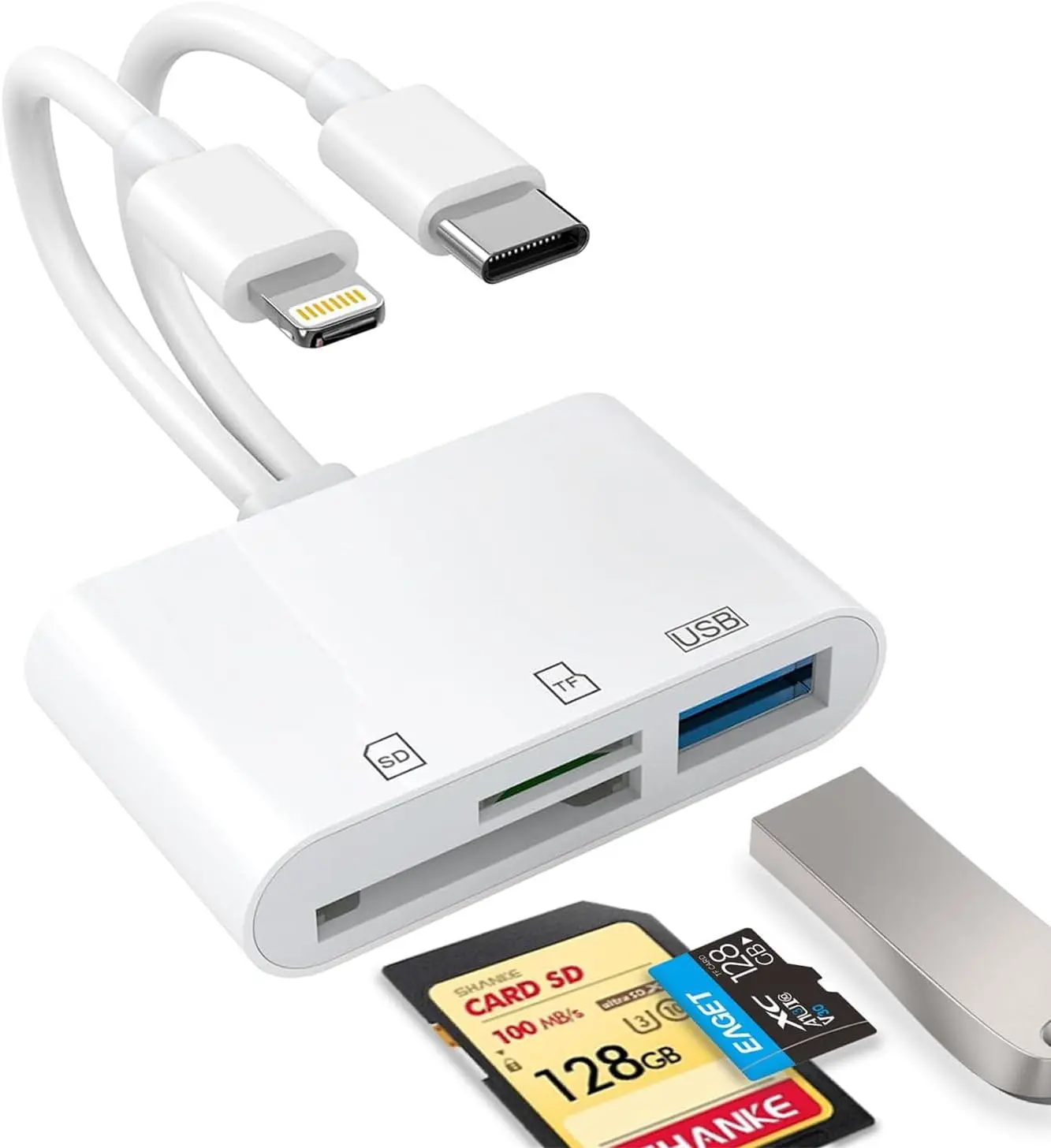 SD Card Reader for iPhone, iPad, USB C and Lightning Dual Port SD Card Adapter, Memory Card Reader for Camera Adapter, Support SD, Micro SD, USB 3.0, No App Driver Required