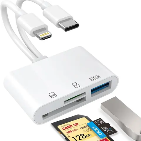 Dual-Port OTG Adapter - Lightning & Type C USB Reader with USB C Input for iPhone (13.0+), iPad, Supports Micro SD Cards, SD Card, No App Driver Needed, 2-Way Transfer (Party Gift Essential)
