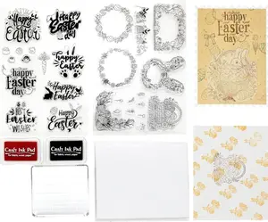 Happy Easter Clear Stamps for Scrapbooking, Vintage Rabbit Stamp Set for Journaling, Card Making Supplies for Crafting, DIY, Photo Album Decor & Junk Journal 5.8x8.3in (Wreath + Text Set)