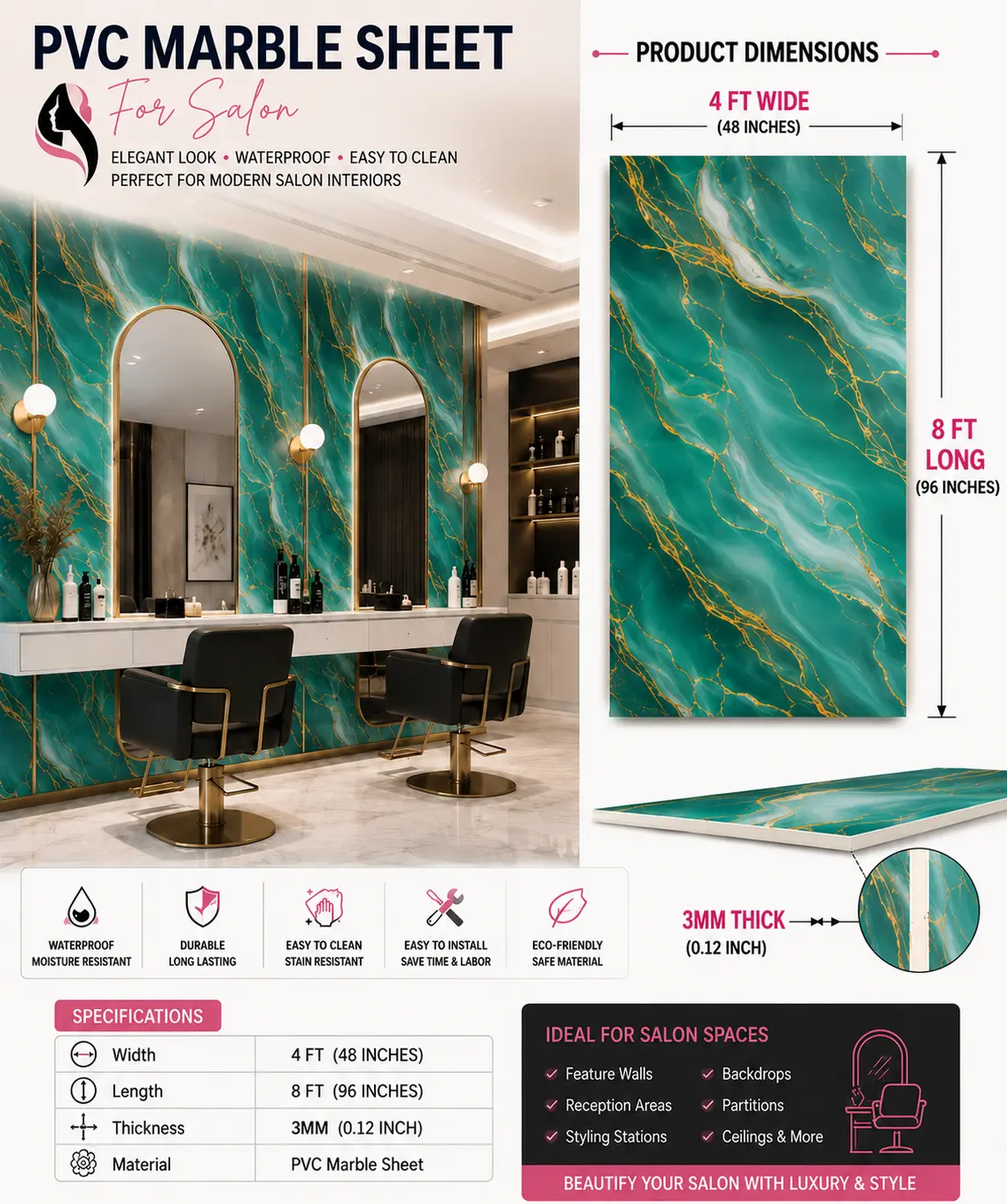 4 × 8 FT Waterproof Wood Grain UV Marble Sheet Wall Panel for Home Decoration - DY2428