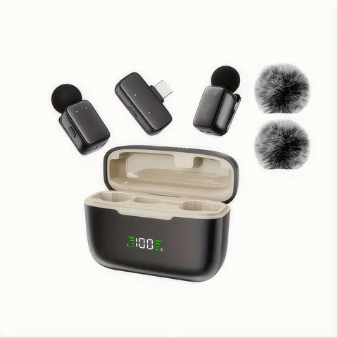 Wireless Lavalier Microphone Lapel Mic, Rechargeable lapel mic, with AI Voice Changing Mode, Smart Noise Cancellation, Chargeable, Portable Charging Case, For iPhone & Android phone, TikTok, YouTube, Vlog, Interview, Podcast
