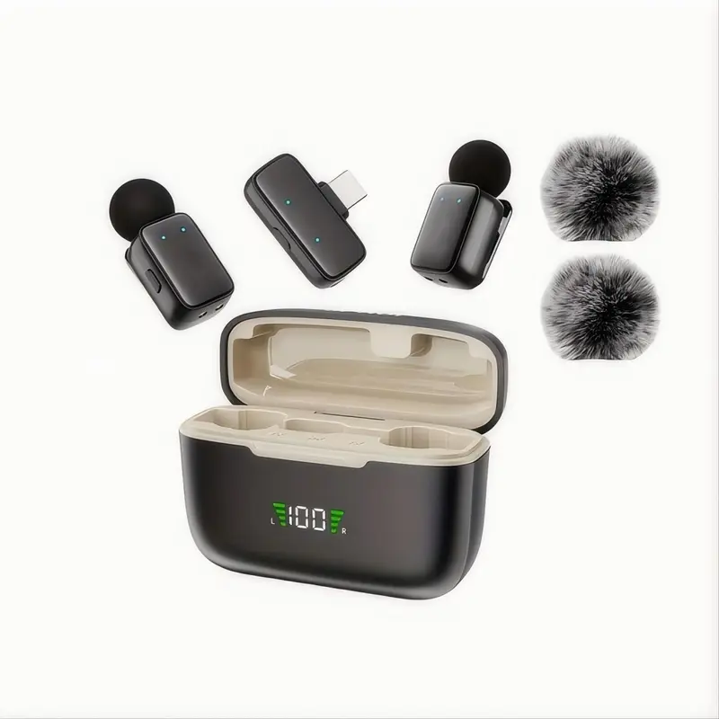 Wireless Lavalier Microphone Lapel Mic, Rechargeable lapel mic, with AI Voice Changing Mode, Smart Noise Cancellation, Chargeable, Portable Charging Case, For iPhone & Android phone, TikTok, YouTube, Vlog, Interview, Podcast