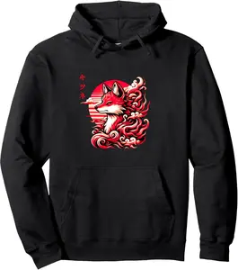 Enchanted Flame Kitsune Fox Pullover Hoodie