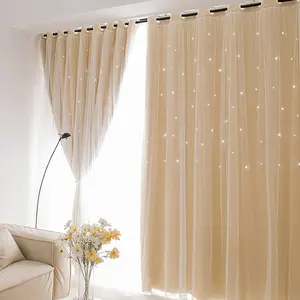 Cute Princess Style Hollow Star Curtain, 1pc Plain Color Drapes for Living Room Bedroom Study, Adorable Design, Window Curtain