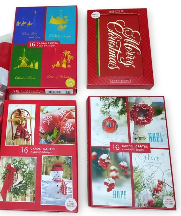 Office Stationery Pre-Loaded Holiday Greeting Cards - 4 Boxes (16 Cards Each), Total 64 Count, Pre-Loaded Greeting Cards