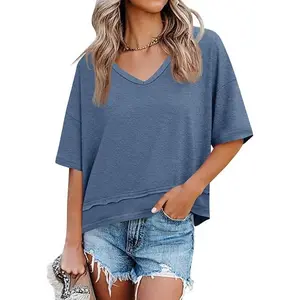 Women’s Summer V-Neck Casual Short-Sleeve Flowy Basic T-Shirt, Cute Loose Fit, High-End Blended Fabric, Slimming GARMENTARY