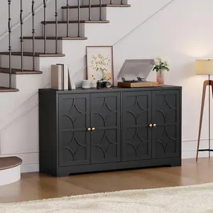 55" Buffet Cabinet with Storage, 4 Doors Sideboard Buffet Cabinet with Adjustable Shelves, Modern Credenza Coffee Bar Console Table with Gold Handles or Living Room Kitchen Entryway