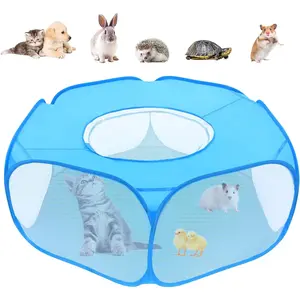 Small Animal Playpens with Top Cover, Foldable Breathable Small Pets Cage Tent Outdoor Indoor Portable Play Pen for Guinea Pig Hedgehog Hamster Cat Rabbit Bunny Puppy Ferret Rat Chicks (Blue)