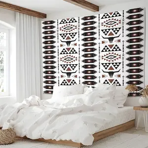 Western Aztec Bull Skull Tapestry, Tribal Southwestern Wall Hanging Tapestries, Vintage Printed Wall Blanket Backdrop Tapestry Wall Mural Decor for Bedroom, Living Room, Farmhouse & Western Style Home Aesthetic Decoration