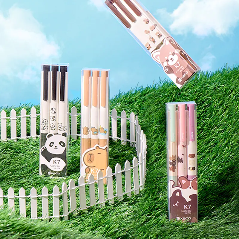 Kaco K7 Gel Ink Pens 12/15 Pieces Cute Animals Black Pens Set 0.5mm Fine Point, All Black Ink, Office School Supplies, with Random Animal Badge summerwins Note Taking Pens Aesthetic Pens