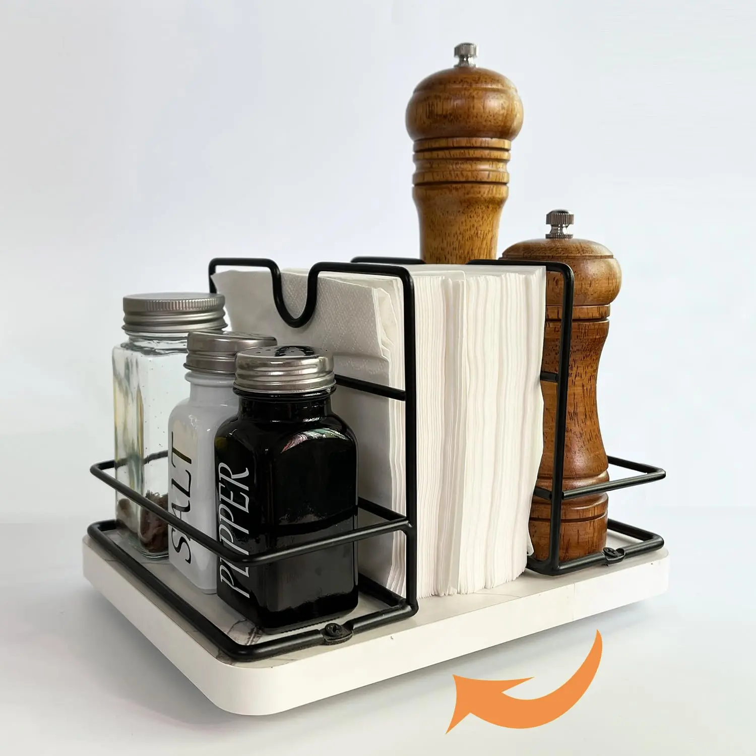 Napkin Holders For Kitchen Table  Rotating Vertical Dispenser That Can Hold Salt And Pepper Rustic Holder Dining Decor White Mdf