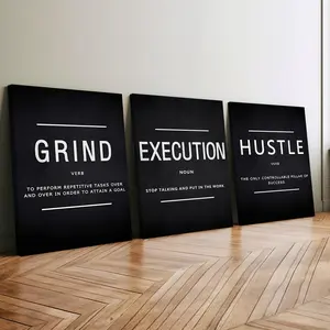3pcs Wooden Framed Canvas Wall Art, GRIND, EXECUTION, HUSTLE Modern Classic Art Deco Style, Waterproof & Odorless HD 8K Print, Indoor/Outdoor Home Decor for Living Room, Bedroom, Office - Perfect Gift for Friends & Family