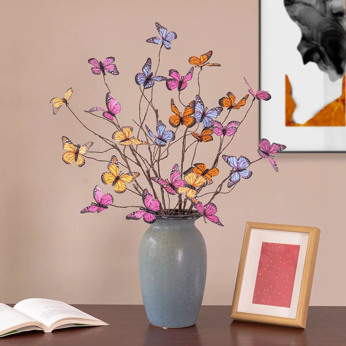 4 Pcs Artificial Butterfly Flower Vines, Colorful Faux Butterfly Branches, Home Decor, Indoor Outdoor, Spring Summer Decor, DIY Vase Arrangement, Home Decoration, Faux Flower Decorations, Artificial Flowers