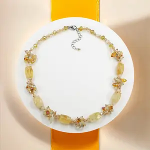 Natural Citrine Mix Statement Necklace.Multi-strand Multi Yellow Gem Beaded Necklace. Citrine  Necklace.