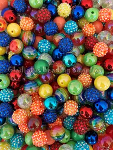 16mm Rainbow Mixed Beads, Randomly Assorted, Mixed Colors, Acrylic, Loose, Chunky, Round, Gumball, Crafting Supplies