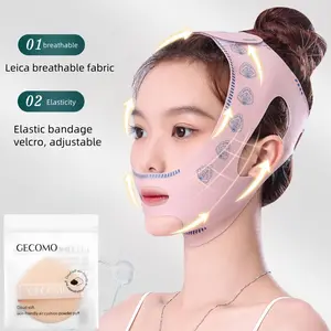 3-Piece Set V-Face Lifting Belt & Cosmetic Powder Puffs, Adjustable Reusable Breathable Facial Training Belt with 2 Powder Puffs, All Skin Types Compatible, for Day/Night Facial Exercise & Flawless Makeup