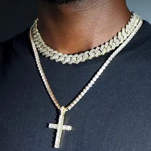 Cuban Link Chain for Men Women Cross Necklace for Men women Iced Chain Miami Cuban Link Chain Cross Pendant Diamond Chain for Men Boys Religious Jewelry Gift,Cuban Link Chain - Women & Men - Religious Jewelry,cuban link chain necklace