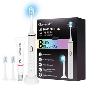 Triple Whitening Sonic Toothbrush, Pap+ Toothpaste, I8 Blue LED, I5 Modes, Ipx7 Waterproof, 50-Day Battery, Wireless Charging