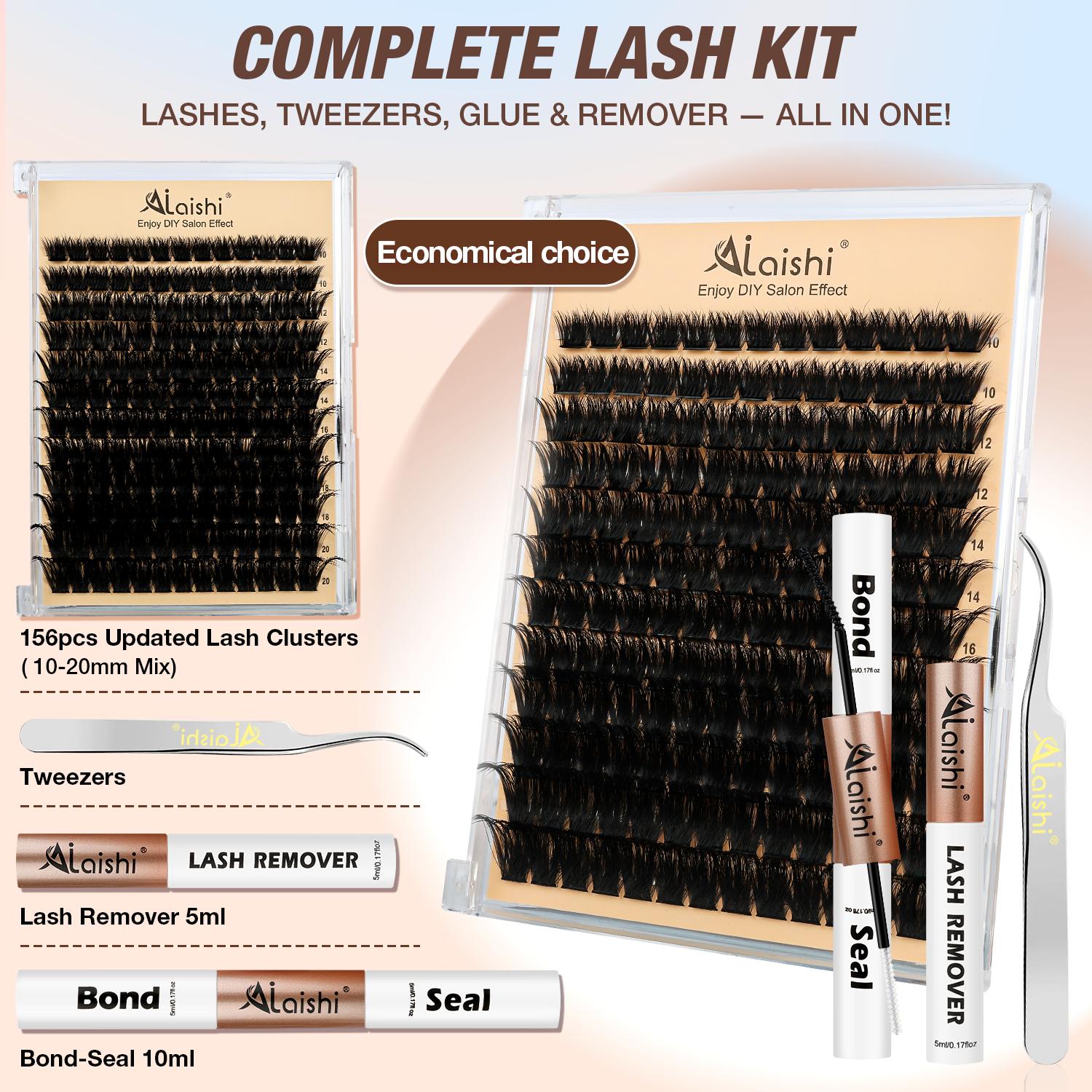 Ailaishi 150D Lash Clusters Kit, 156PCS DlY Eyelash Extensions, 10-20mm Dense Volume Lashes with Bond &Seal、 Remover 、Tweezers for Self Use