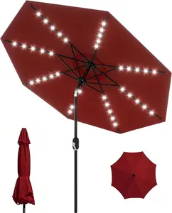 Patio Umbrella with Lights, 8 Ribs Outdoor Market Table Umbrella for Pool, Deck, Backyard (Red, 10 ft)