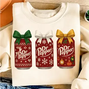 Christmas Dr Pepper Sweatshirt – Holiday Soda Can Crewneck, Coquette Bow Festive Sweater, Retro Soda Lover Pullover, Cute Christmas Party Gift