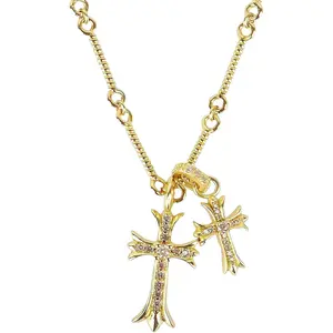 Double Cross Me Necklace Cross Pendant Necklace  Choker Delicate Faith Jewelry Religious Gifts for Women