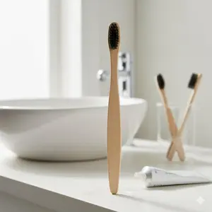 Eco-Friendly Bamboo Toothbrush with Charcoal Bristles - Medium Soft for Sensitive Gums, Gentle & Zero Irritation. Travel-Friendly, Sustainable Oral Care Kit for Daily Use, Reduce Plastic Waste & Nurture Gum Health. Oral Care Tool
