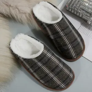 Women's Plaid Fleece Lined Slippers Cozy Indoor Outdoor Anti-Skid Home Shoes